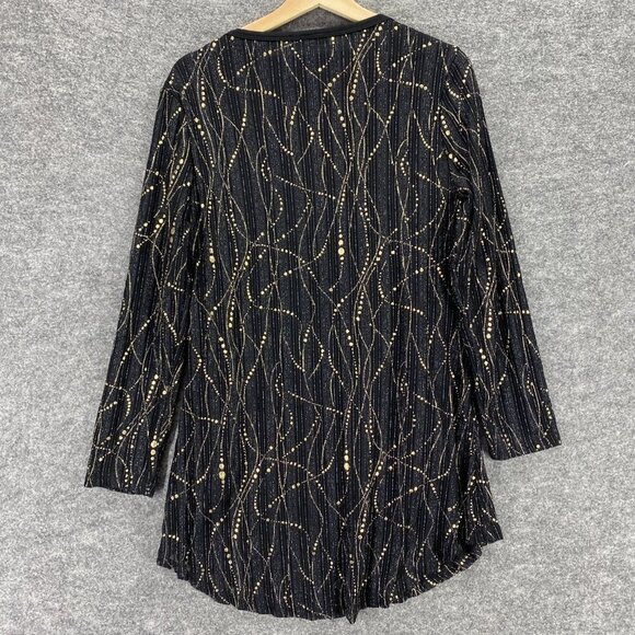 La Mode Top Women XL Black Tunic Party Beaded Embellished Long Sleeve Crew Neck - Picture 4 of 10